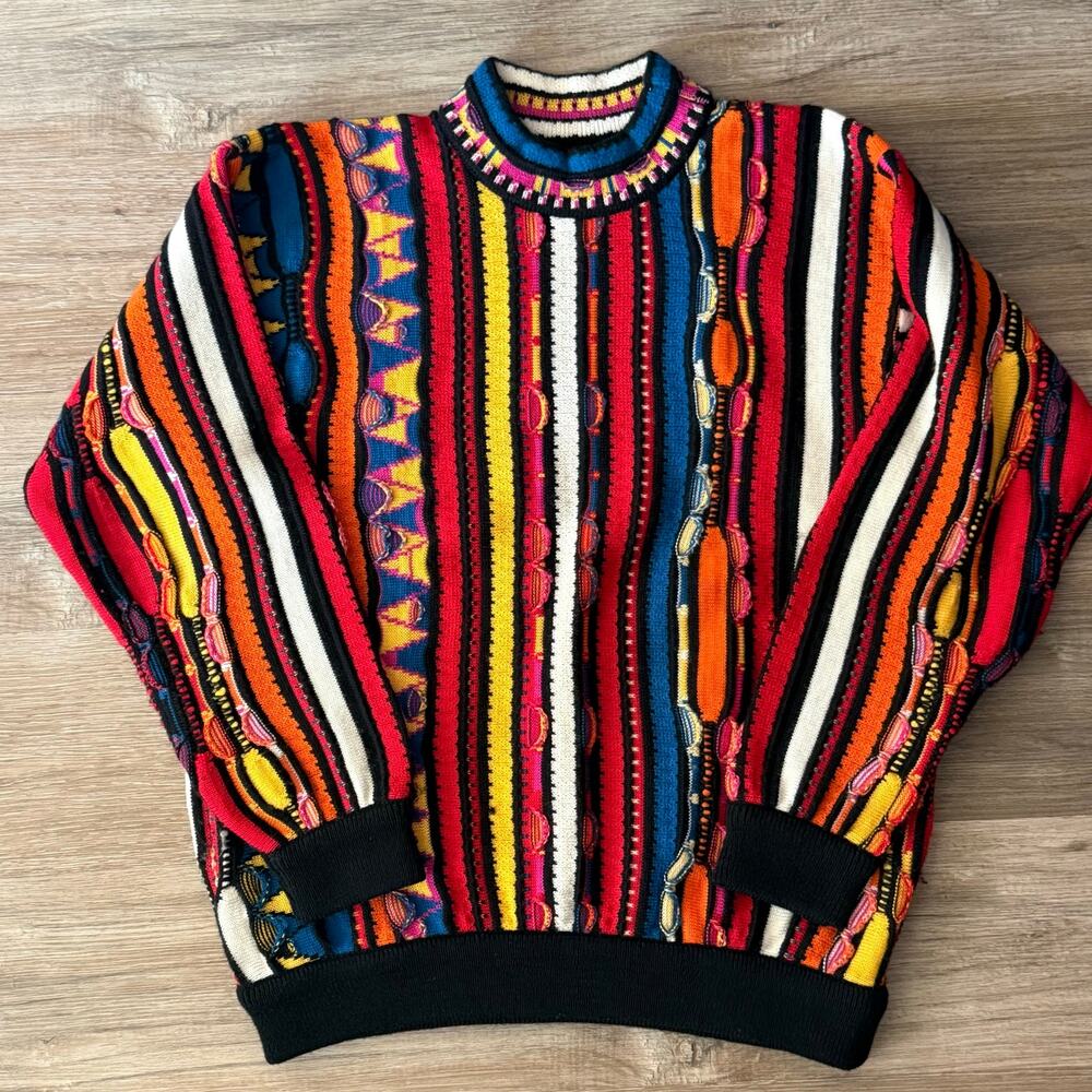 Vintage COOGI Australia Wool 3D Knit Sweater M Multicolor mock neck